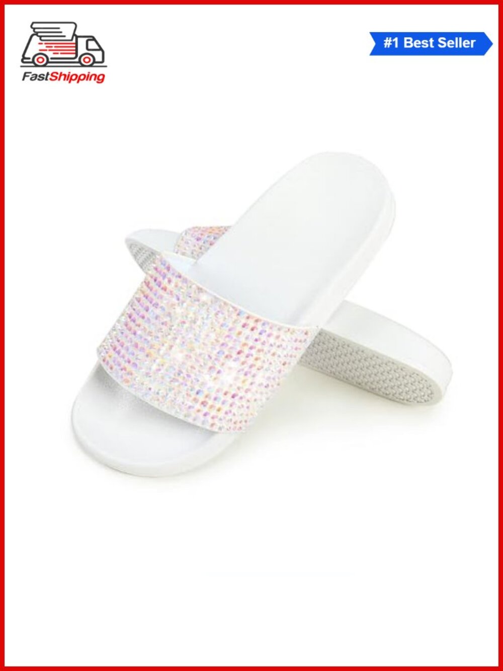 Womens Rhinestone Glitter Slide Slippers Platform Open Toe Cozy House Shoes